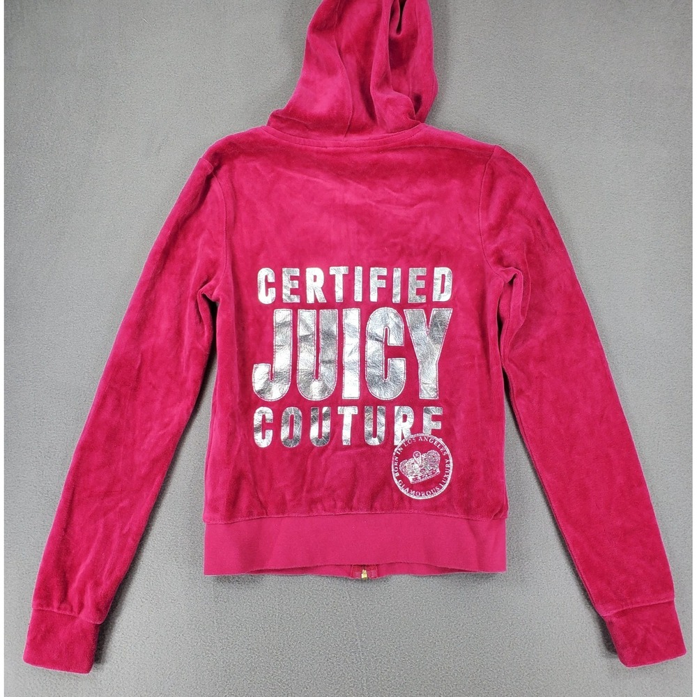 Juicy Couture XS Pink Velvet Zip Up Hoodie Certified Logo Velour Vintage